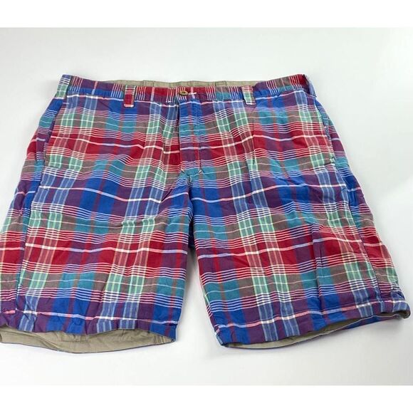 Olde School Reversible Plaid Chino Shorts Mens 36 Tan Multicolor O0200 - Picture 1 of 10